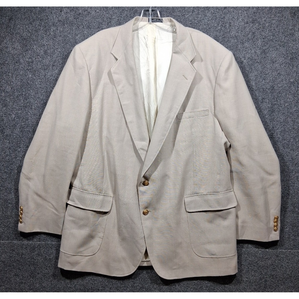 Johnny Bench MVP Collection Mens 50L Tan Blazer Gold Crest Buttons Sport Coat